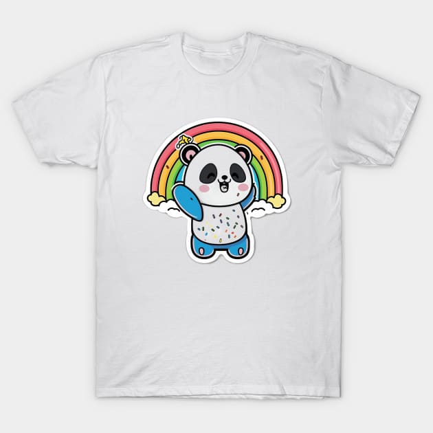 Cute Cartoon Panda Rainbow Colourful Funny Kawaii T-Shirt by kiddo200